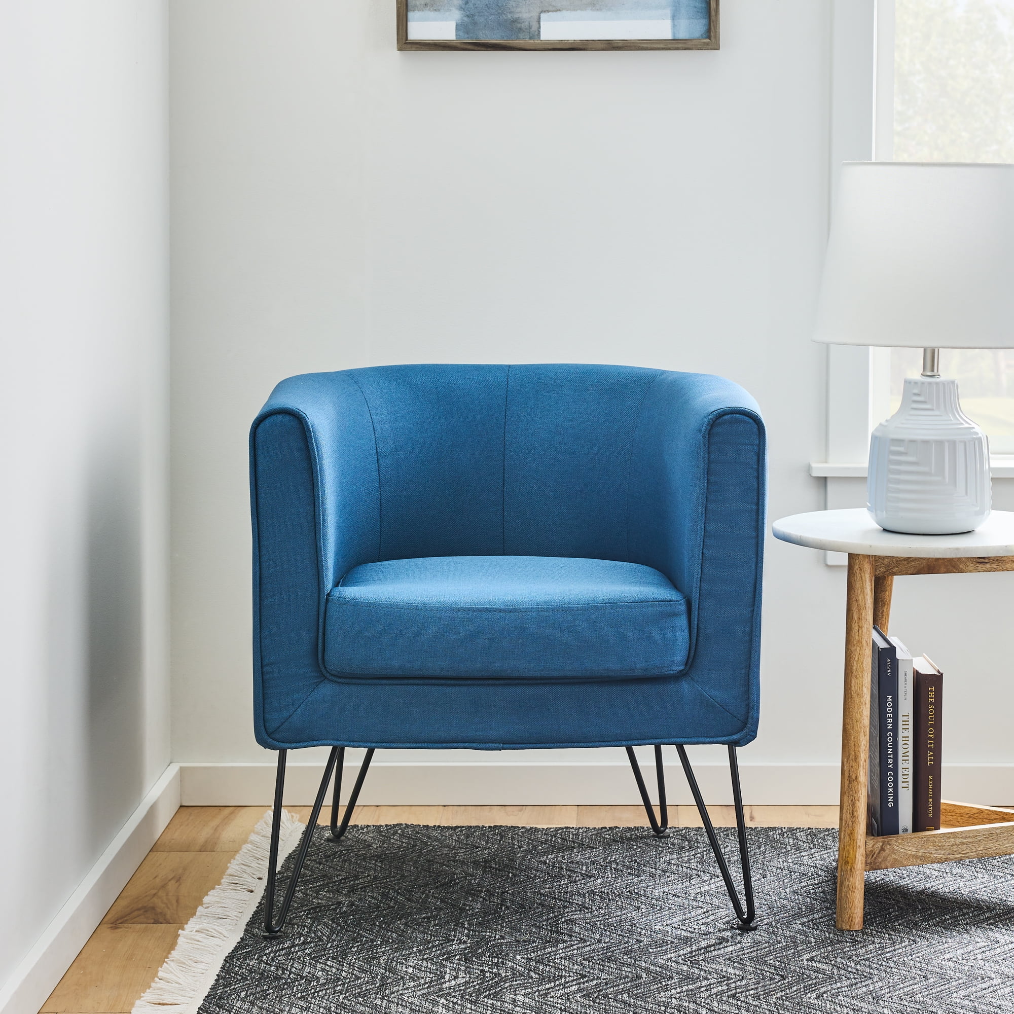 Mayview Bucket Chair with Hairpin Legs, Navy