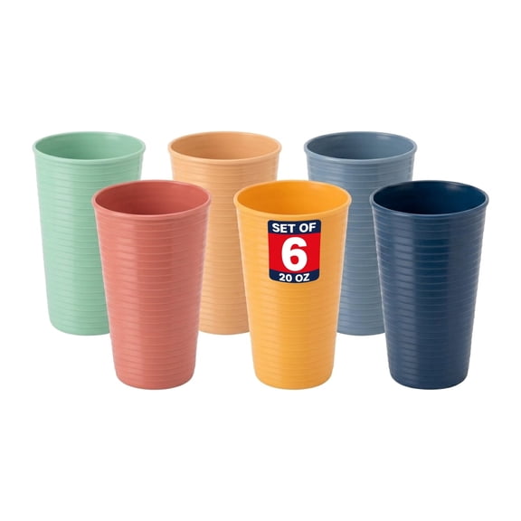 MASTERCOOK 20 oz Plastic Drinking Cups Set of 6 Unbreakable Stackable Bright