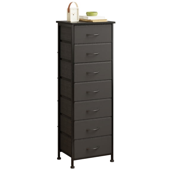 Tall Dresser for Bedroom, Storage Dresser Organizer with 7 Fabric Drawers, Nightstand Furniture In Closet, Entryway, Hallway, for School And Dormitory Storage, Black/Brown/White/Gray