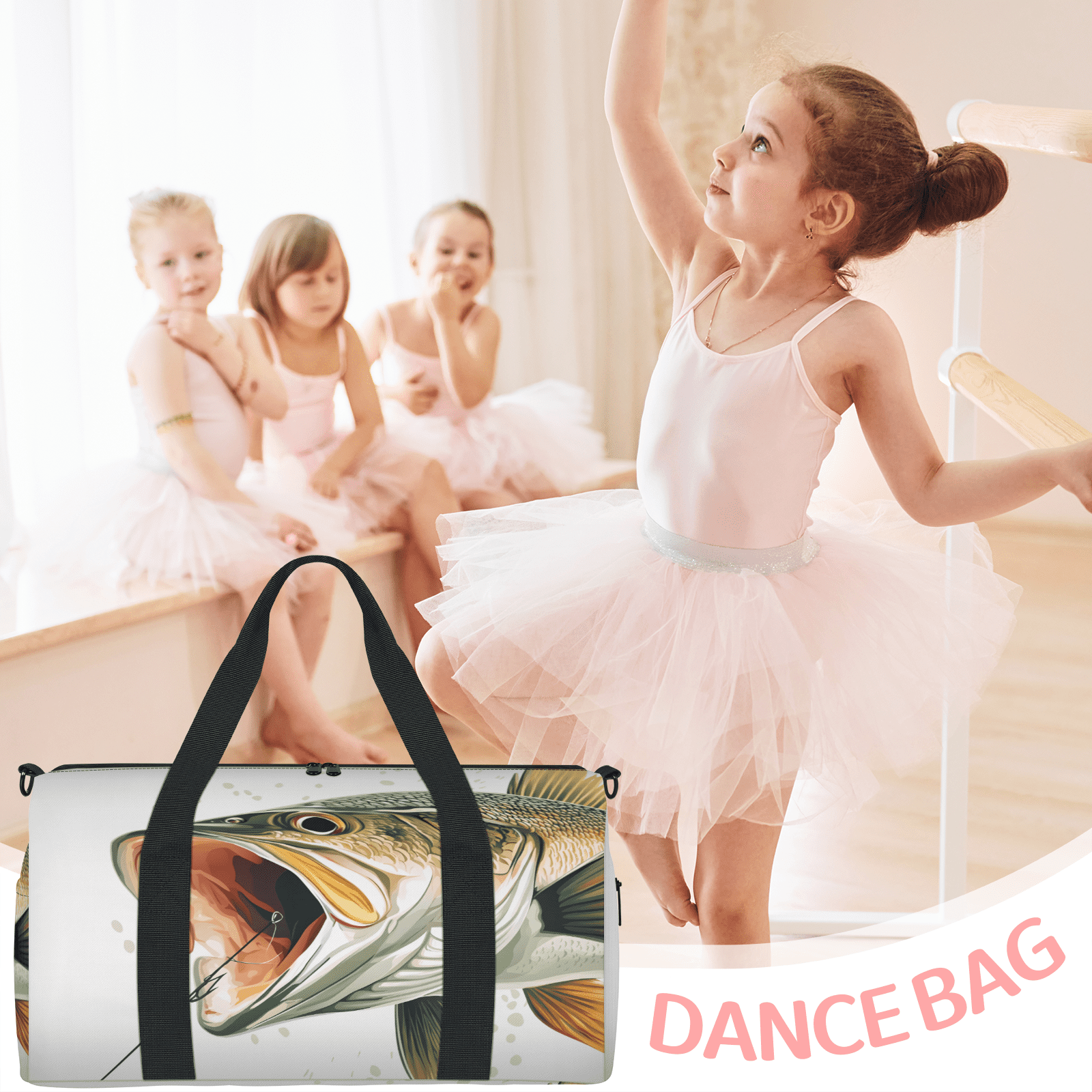 Herdesigns Fish Gym Bag for Women, Funny Fishes Duffle Bag for Travel Sport, Lightweight Waterproof Carry on Weekender Overnight Dance Yoga Workout Bags