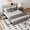Full Grey, variant on HOQBN Full Size Bed Frame with Storage Headboard and 4 Drawers, Metal Bed Frame Platform with LED Light, Charging Station, No Box Spring Needed
