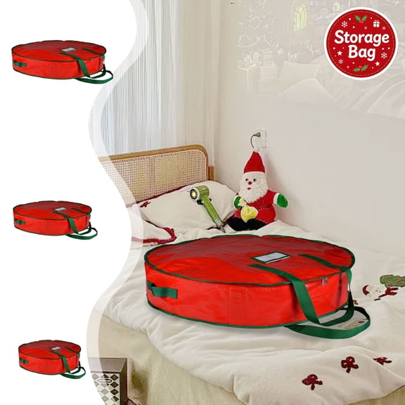 Christmas Storage Bag, Durable Heavy Duty, Round Wide Zipper Opening, Reinforced Carry Handles, Holds Ribbons Baubles and Xmas Garlands, Tear Resistant Material for Holiday Seasonal Storage