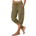 thumbnail image 6 of Capris for Women with Pockets Wide Leg Cargo Pants High Elastic Waist Hiking Travel Ladies Baggy Trousers Drawstring Loose Fit Casual Lounge Yoga Workout Palazzo Sweatpants Outdoor Golf Jogger Green, 6 of 8