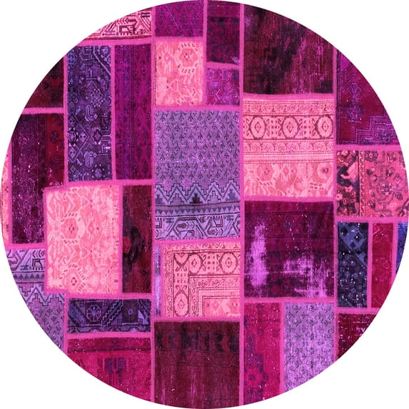 Ahgly Company Indoor Round Patchwork Pink Transitional Area Rugs, 3' Round