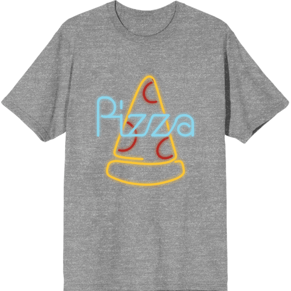 My Pizza Day Neon Pepperoni Pizza Slice Crew Neck Short Sleeve Adult T-shirt-Medium-Heather Gray
