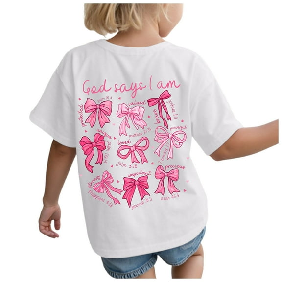 Nwiuh Girl's Cute Bow Graphic T Shirts Short Sleeve Crew Neck Loose Fit Summer Casual Tee Tops (White, 9-10 Years)