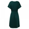 thumbnail image 2 of Femmes Mini Robe Taille Haute Manches Courtes Basique Robe Fluide Ample Ajustement V Cou Solide Couleur Ceinture Robe de Soirée, 2 of 9