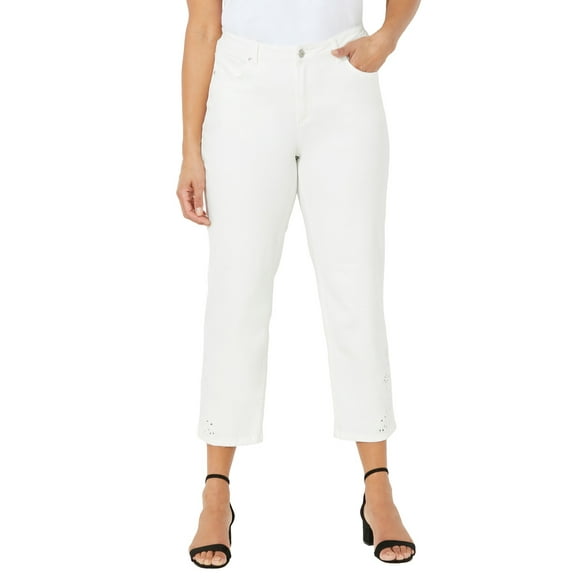 Catherines Women's Plus Size Eyelet Hem Straight Leg Capri