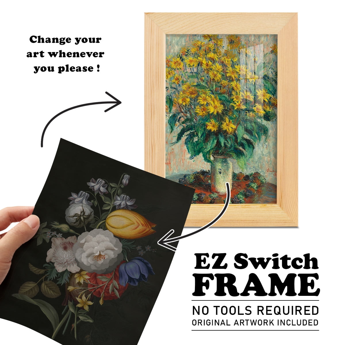 Dramatic Bouquet III -Framed Print w/glass-Natural Wood