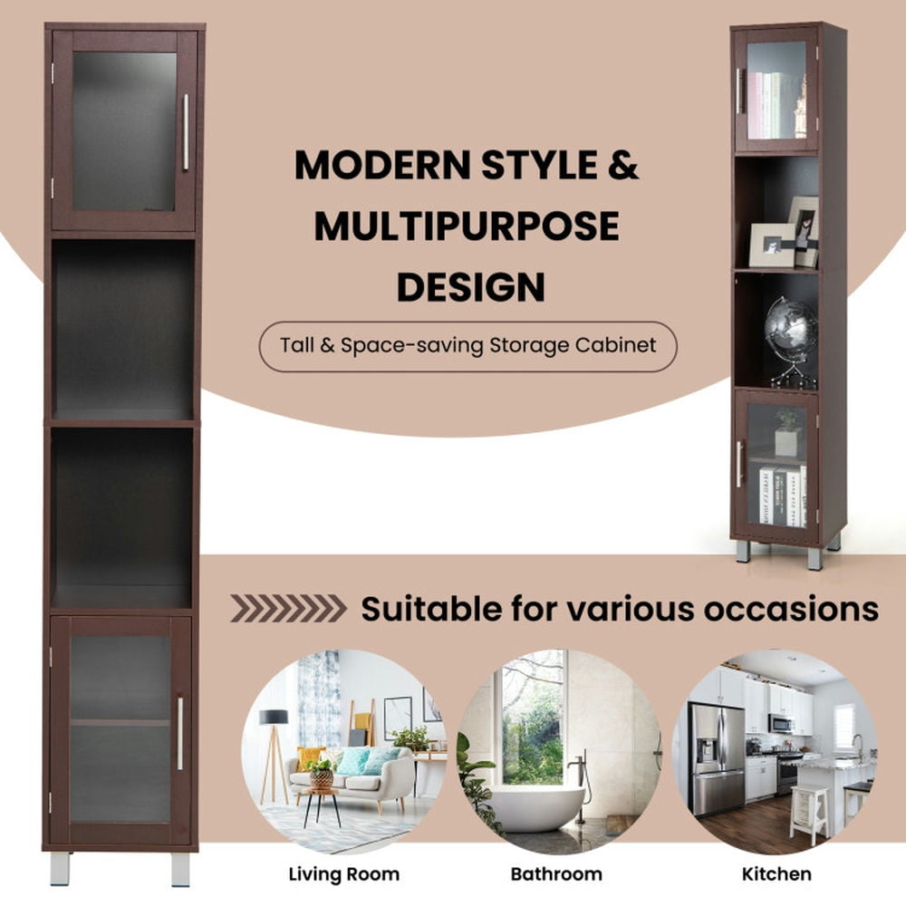 Finihen Bathroom Storage Cabinet, Bathroom Floor Cabinet, 71 Inch Tall Tower Bathroom Storage Cabinet and Organizer Display Shelves, for Bedroom, Brown Finihen Bathroom Storage Cabinet, Bathroom Floor Cabinet, 71 Inch Tall Tower Bathroom Storage Cabinet and Organizer Display Shelves, for Bedroom, Brown