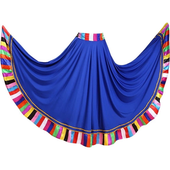 Vbsqjc Blue Colorful Striped Big Swing Folk Dance Skirts 1Pc