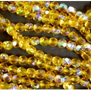 24 Firepolish Faceted Czech Glass, Loose Beads, 6mm AB Medium Topaz