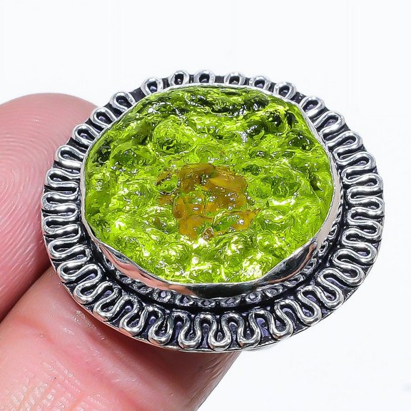 Moldavite Quartz Gemstone Handmade 925 Sterling Silver Jewelry Ring Size 7