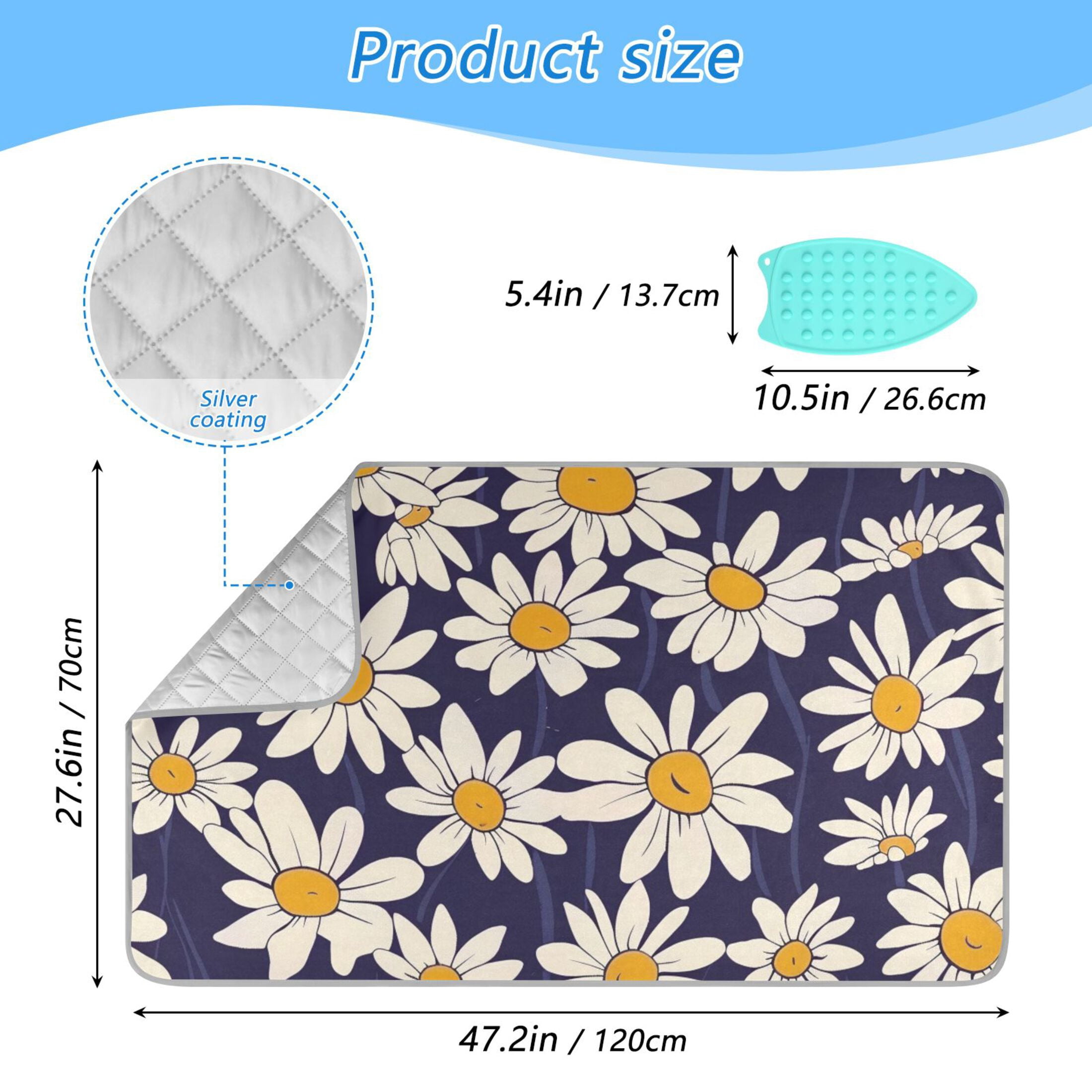 White Daisies Cartoon Ironing Mat Blanket Portable Travel Ironing Pad Heat Resistant Pad 47.2" x 27.6”