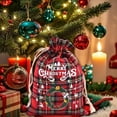 thumbnail image 6 of 1 PC Cotton Medium Christmas Drawstring Candy Treat Bag Buffalo Plaid Christmas Fabric Goody Gift Pouch Reusable Gift Wrapping Bag Holiday Party Favors, 6 of 6