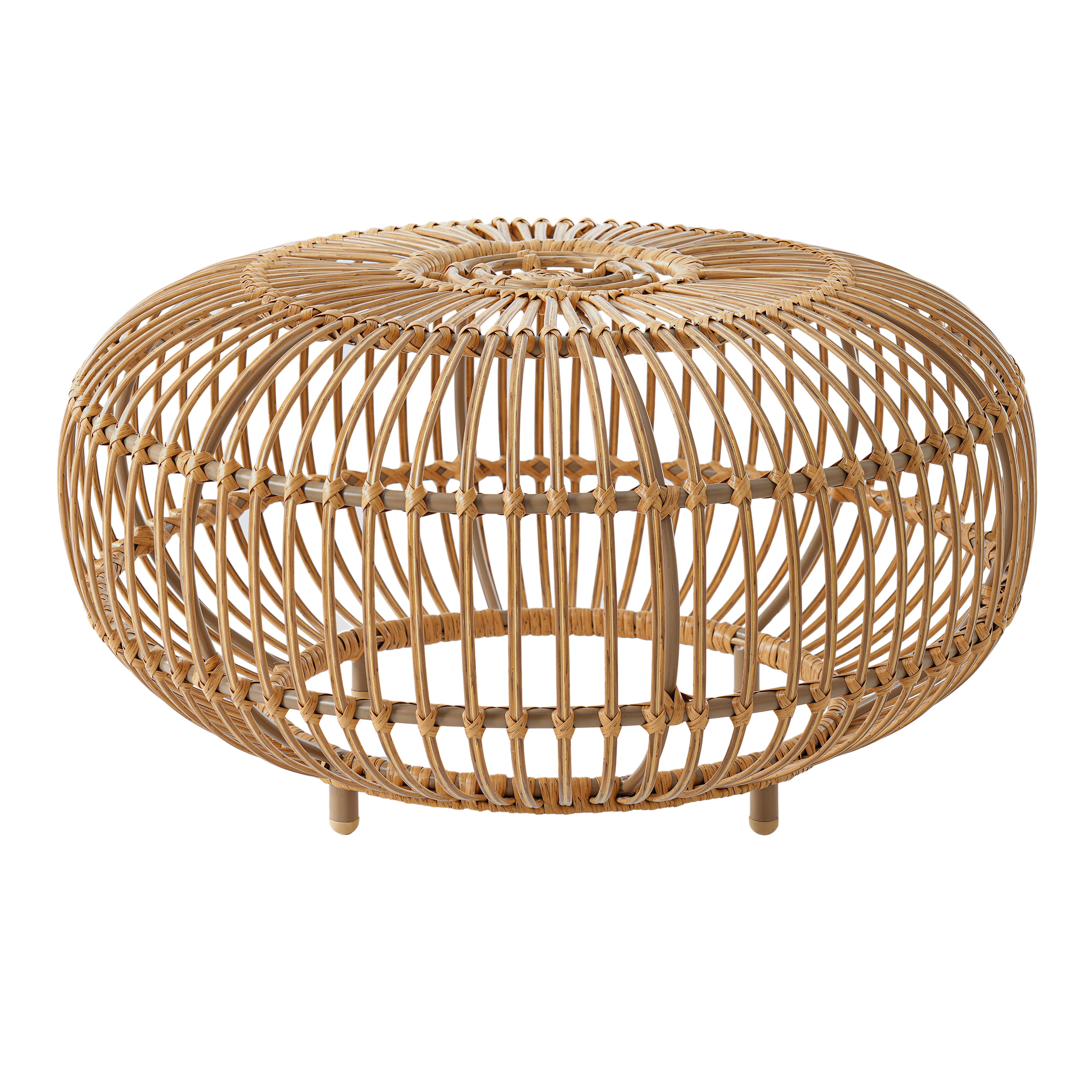 Coffee Table Round, Outdoor Coffee Table, Wicker Coffee Table with Handcrafted Faux Rattan Weave, Boho Chic Accent Table for Living Room Patio Garden, Light Brown, 29.5 Inch