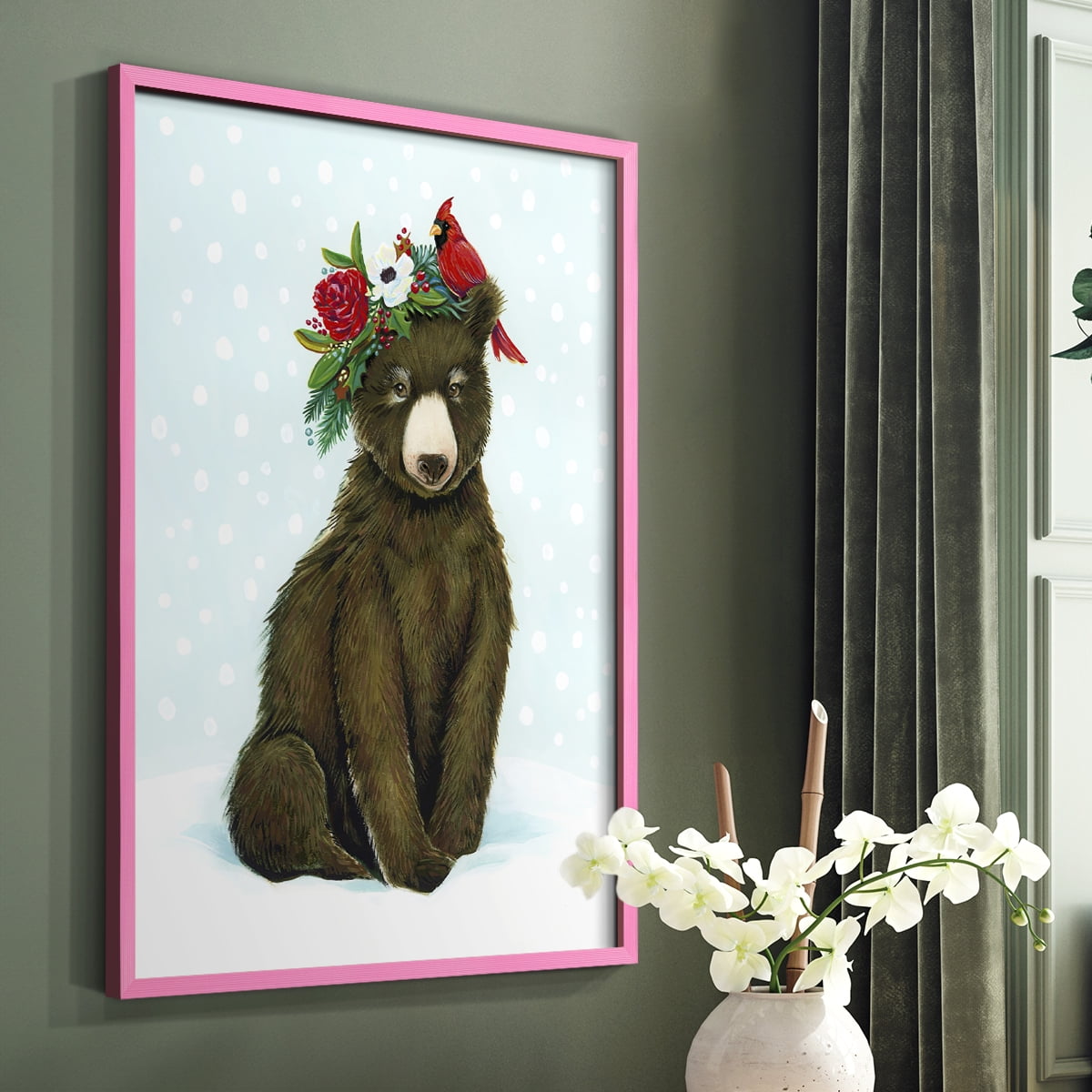 Winter Woodland Creatures with Cardinals I Framed Print - Solid Wood in Single Picture Frame Solid Wood 2 Framed Print
