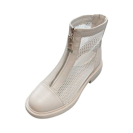 

Jsezml Womens Summer Casual Ankle Boot Breathable Hollow Out Mesh Sandals Round Toe Fashion Zipper Front Platform Booties
