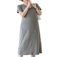 thumbnail image 1 of Robe Femme Enceinte Couleur Unie Col en V Manches Courtes Robe Midi Été Décontractée Robe de Maternité, 1 of 7