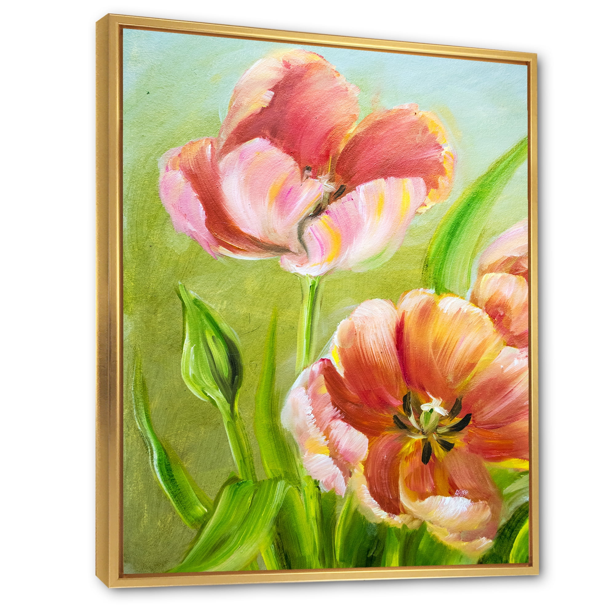 Ancient Red Tulips Flowers III 24 in x 32 in Framed Painting Canvas Art Print, by Designart