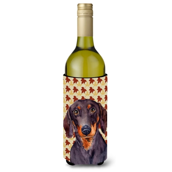 Carolines Treasures LH9088LITERK Dachshund Fall Leaves Portrait Wine Bottle Hugger Wine Bottle multicolor