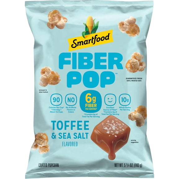 Smartfood Fiber Pop Popcorn, Toffee and Sea Salt, 5.75 oz Bags (1 pack)