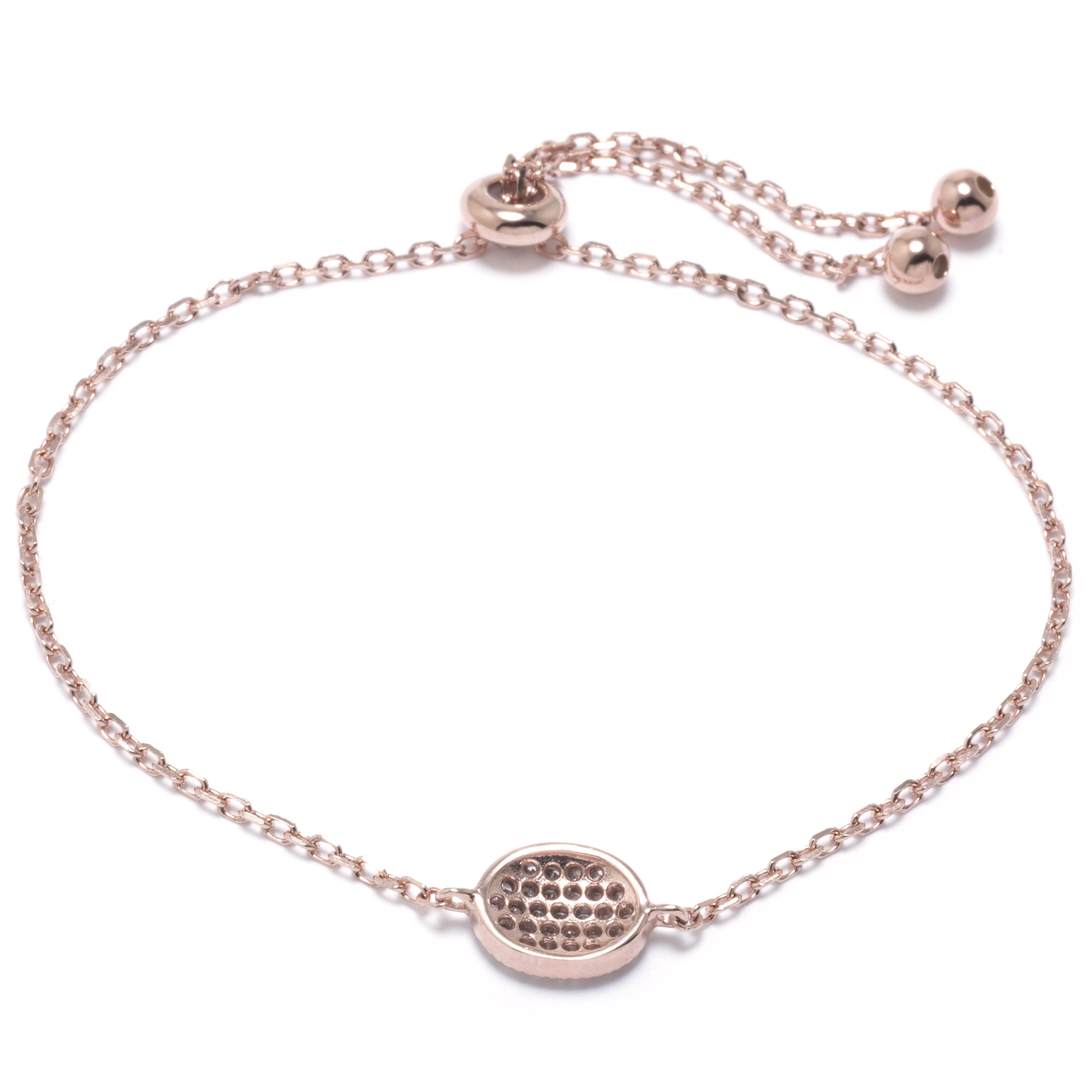 Marisol & Poppy Cubic Zirconia Adjustable Bolo Bracelet In Rose Gold Over Sterling Silver For Women & Teens, Adjustable Up To 9.5"