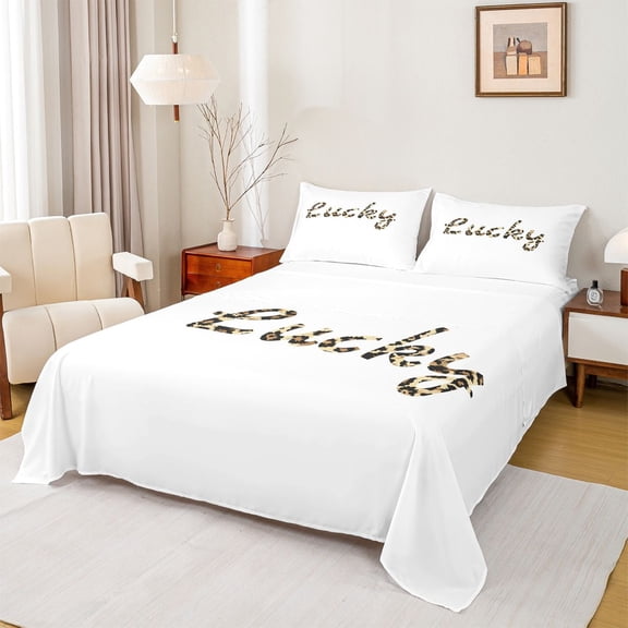 jejeloiu Jungle Cheetah Pattern Twin Sheet Sets,Lucky Letter Print Bedding For Men Women 3-Piece