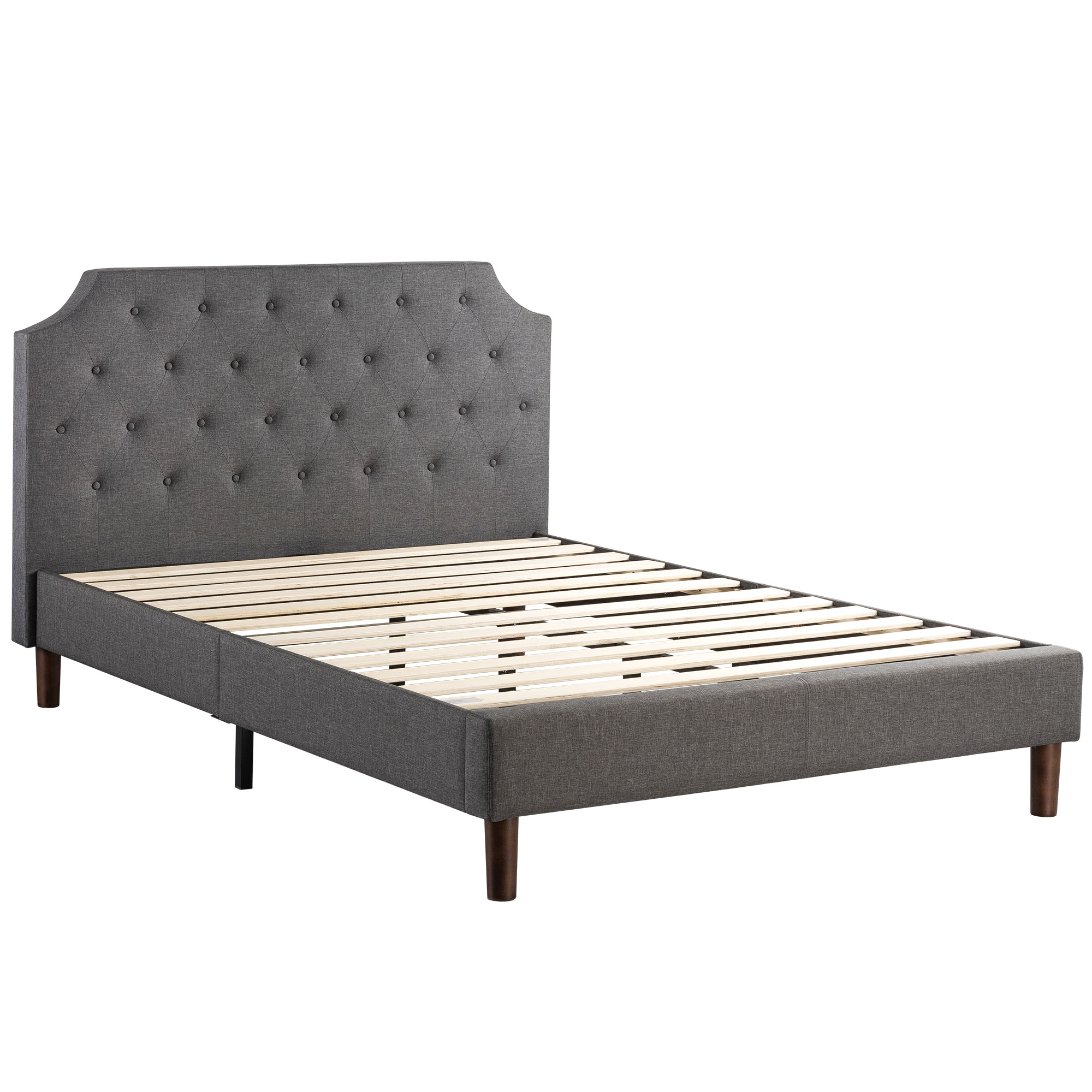 Mellow MAVN Upholstered Platform Bed, Modern Tufted Headboard, Real Wooden Slats and Legs, Dark Grey, Full