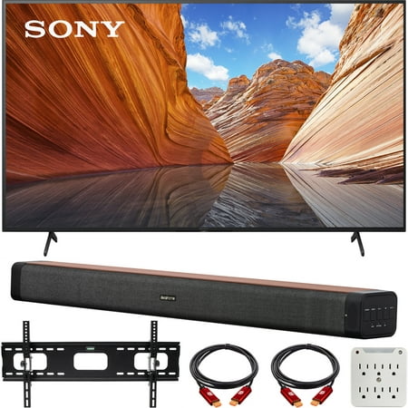 Sony KD43X80J 43 inch X80J 4K Ultra HD LED Smart TV 2021 Model Bundle with Deco Home 60W 2.0 Channel Soundbar, 37"-100" TV Wall Mount Bracket Bundle and 6-Outlet Surge Adapter
