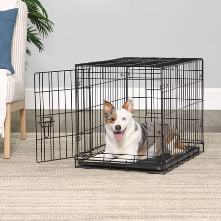 VIBRANT LIFE WIRE DOG CRATE, SINGLE-DOOR, DIVIDER AND LEAK-PROOF TRAY, METAL, FOLDABLE, DURABLE, BLACK, 30″