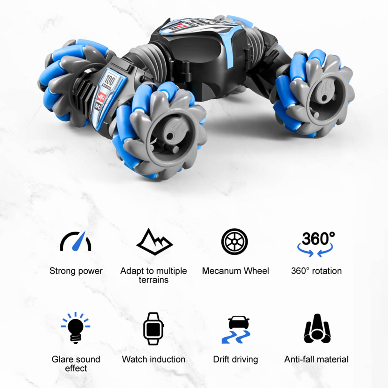 Viflosae Car Toy Useful Gifts Gesture Sensing RC Stunt Car with & Music + Tail Spray, Remote Control Gesture Sensor Toy Cars, Double Sided Rotating Off Road Vehicle 360° Flip, Toy Car