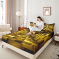 thumbnail image 3 of Castle Fairy Vintage Cube Tunnel Bed Sheets 4-Piece,Bohemian Block Full Size Sheets,Gold Black,1 Flat Sheet, 1 Fitted Sheet and 2 Pillowcases, 3 of 7