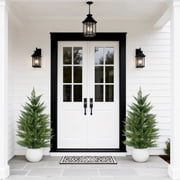 2-Pack Artificial Cedar Topiary Trees LED Lights & White Pot 3/4FT Faux Cypress in Decorative White Pots UV Resistant Evergreens for Indoor/Outdoor Use, Ambient Glow for Living Room & Patio
