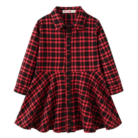 

FRSASU Clearance Versatile Girls Long Sleeved Plaid Skirt Middle and Large Children s Waist Shirt Dress