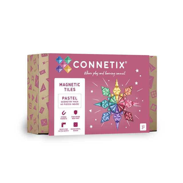 CONNETIX Carreaux Magnétiques, Paquet Géométrie Pastel, 40 Pcs