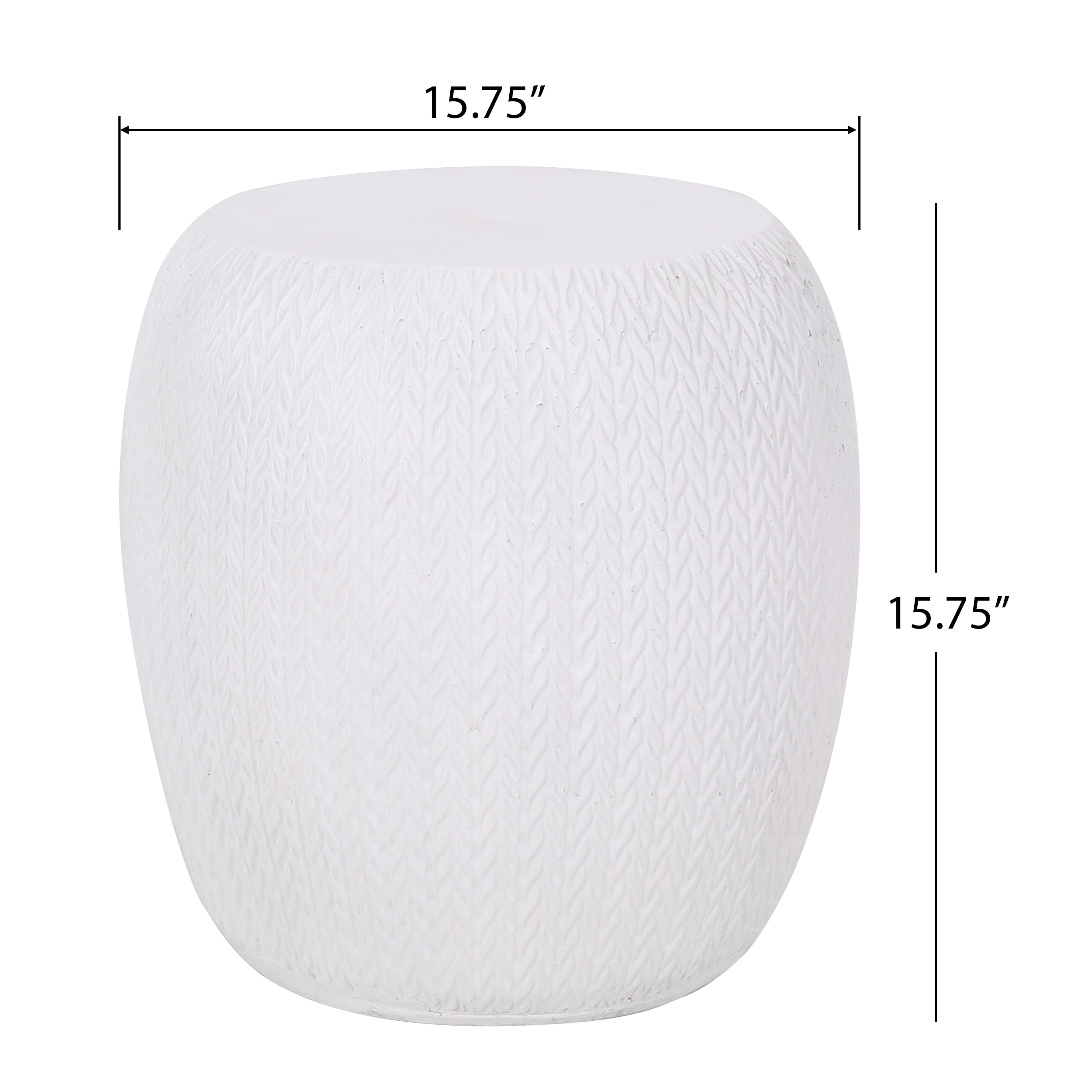 Outdoor Braided Texture Side Table, Lightweight Concrete Craft for Patio Garden, White