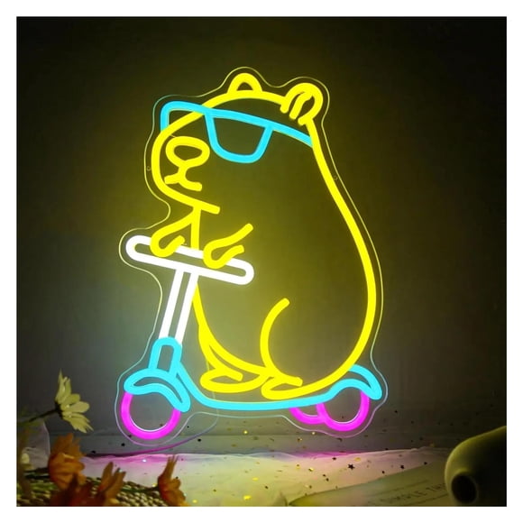 Cool Capybara Neon Sign For Babay Rooom Decor Dimmable Cute Light Party Game Room Wall Decoration 40.5x29cm
