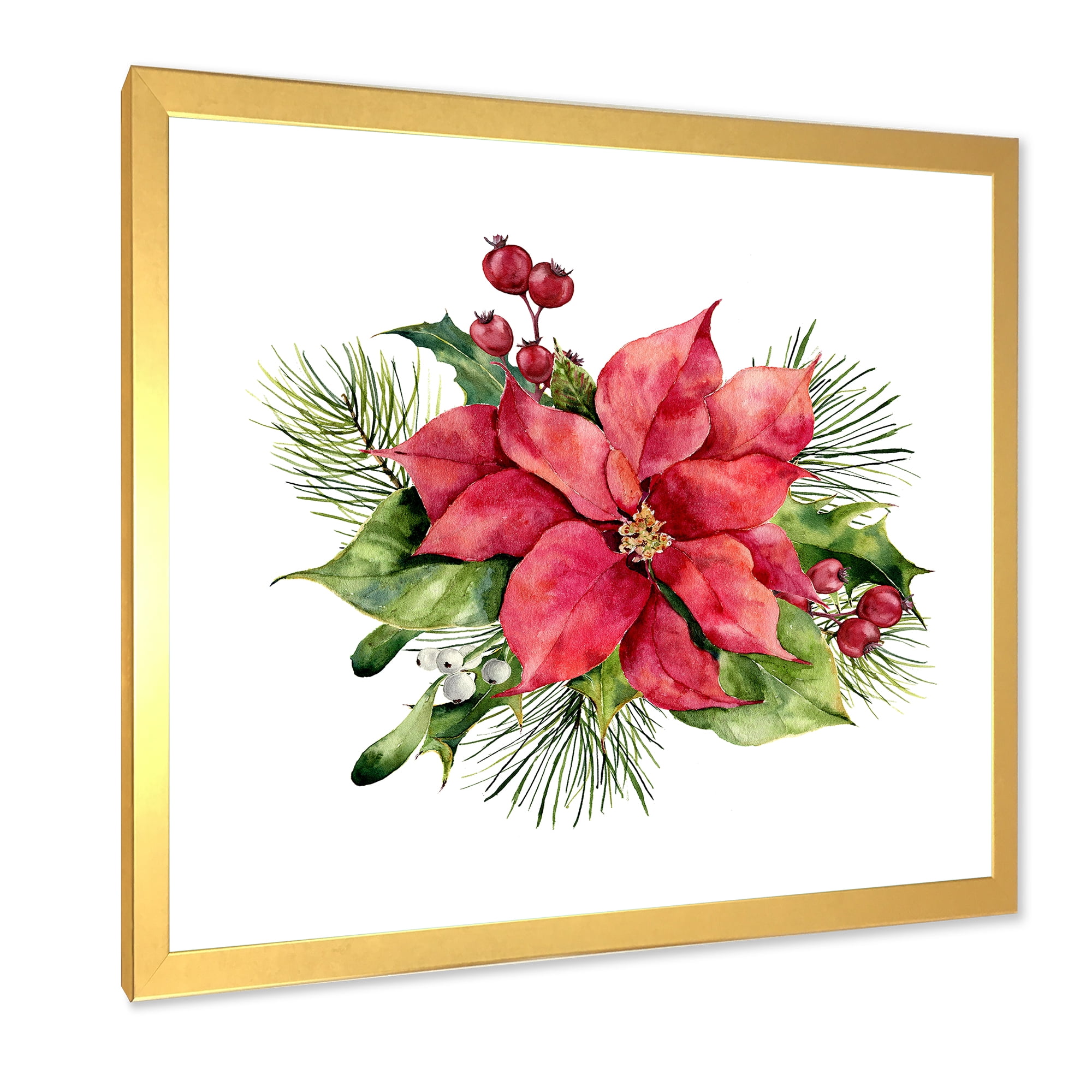 Designart 'Christmas Fir Branch and Holly Mistletoe Berries I' Traditional Framed Art Print
