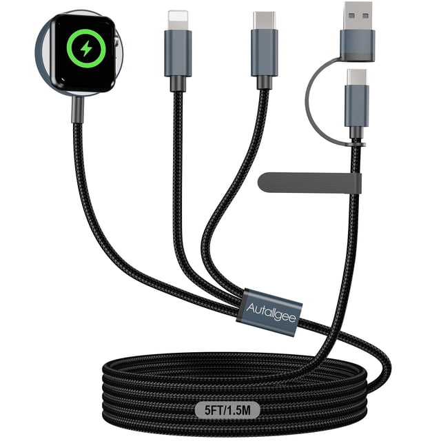 Cable de carga Autallgee 3 en 2 para iWatch y iPhone de 5 pies, negro