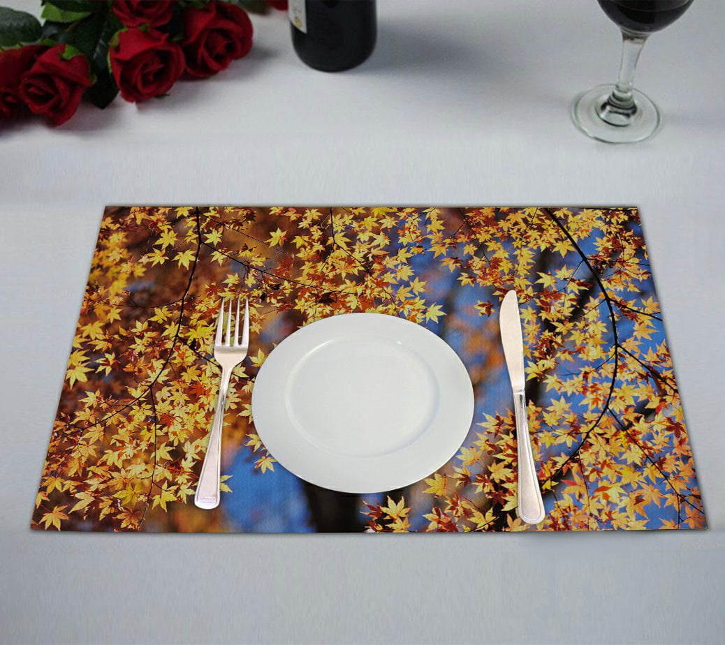 GCKG Landscape Placemat, Autumn Maple Leaves Placemat 12x18 Inch,Set of