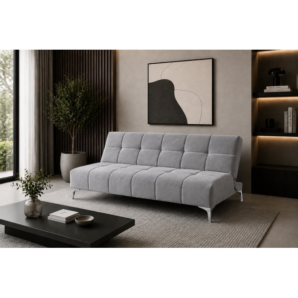 Sofa Cama Reclinable El Bazar Store New York Terciopelo Gris Plata Futón 3 posiciones Sala