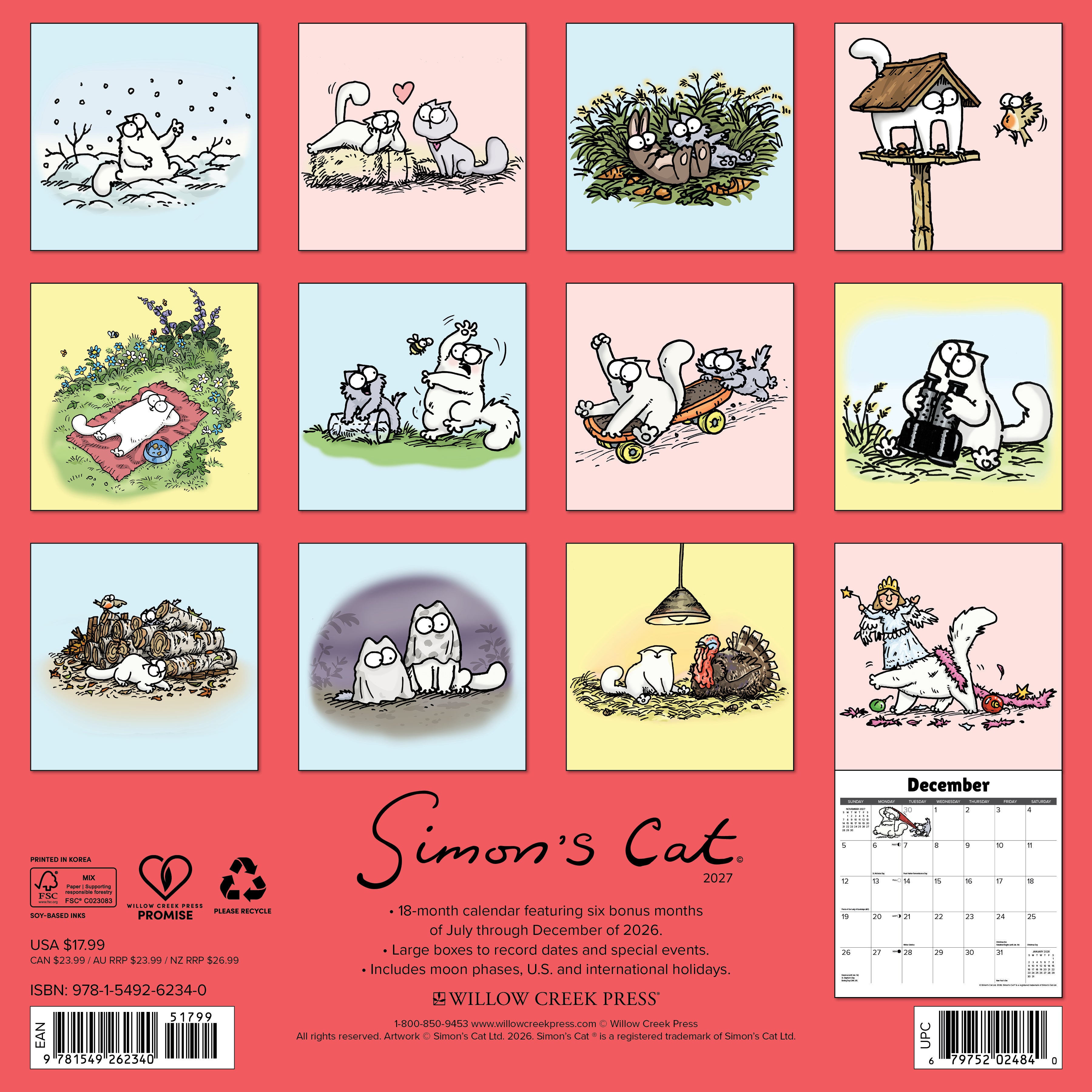 Willow Creek Press, Simon's Cat 2027 Wall Calendar