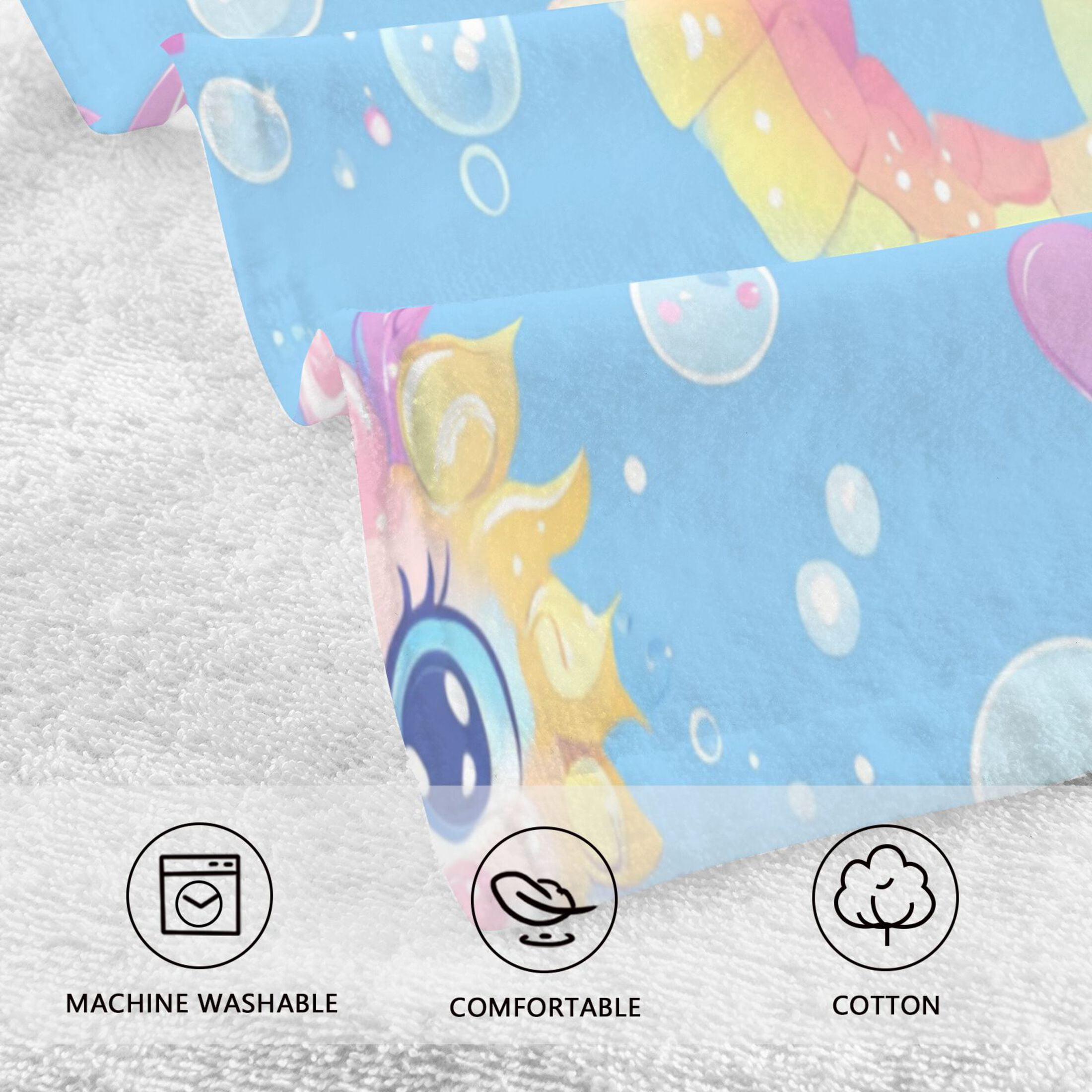 Wobogo Pattern Featuring Cute Baby Seahorses 100% Cotton Towel 2 Pieces Set Super Soft and Highly Absorbent Suitable for Bathroom Gym Travel Camping Pool