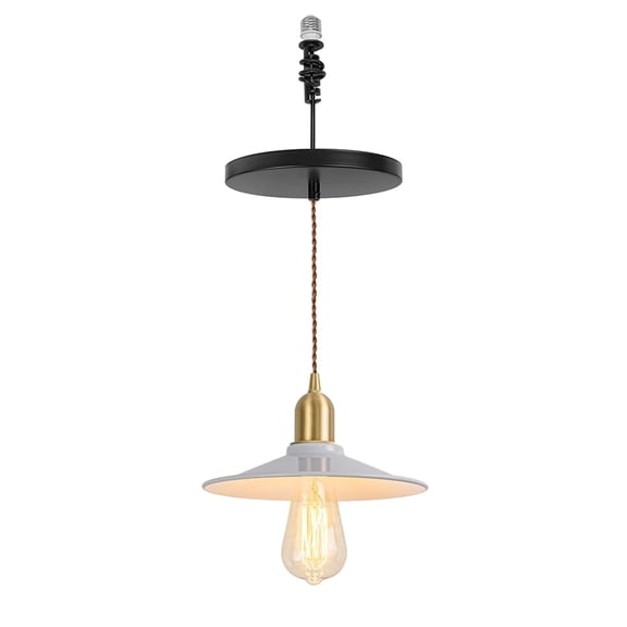 KAYYELAMP Black Metal Shade Hanging Light E26 Brass Base Adjustable Height Droplight Retro Design Pendant Light for Kitchen Island Sink Stairs Bedroom