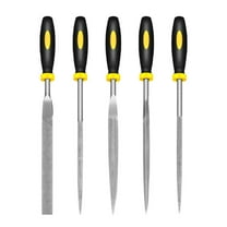 ROSENICE 5Pcs Steel File Set Black AntiSkid Handle Metalworking Wood Carving Polishing Kit