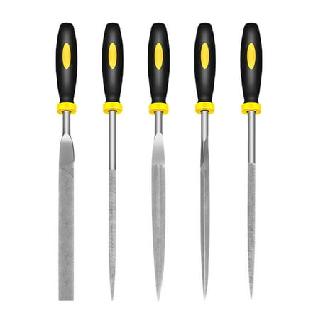 ROSENICE 5Pcs Steel File Set Black AntiSkid Handle Metalworking Wood Carving Polishing Kit