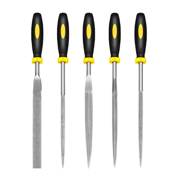 ROSENICE 5Pcs Steel File Set Black AntiSkid Handle Metalworking Wood Carving Polishing Kit