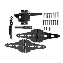 Hyper Tough Black Steel Post Latch Gate Kit with 8" Decorative Strap Hinges, Spring-Loaded Latch, Gate Pull Handle and Installation Hardware