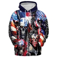 thumbnail image 2 of Lotusprinthandmade Personalized America Flag Skull Skeleton Hoodie 3D (Lightweight) S-5XL Multicolor (L), custom name skull us flag hoodie, patriotic skull hoodie, 2 of 5
